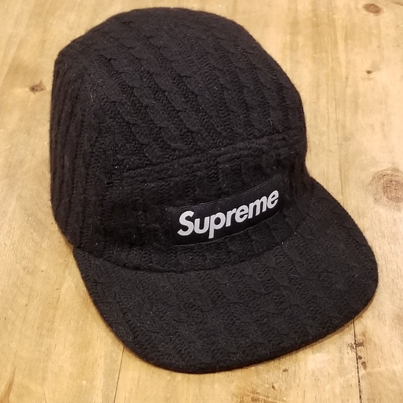 Supreme Hat Size S/M Black Panel Cable Knit Made USA Vintage Stretch Fit - Picture 5 of 8